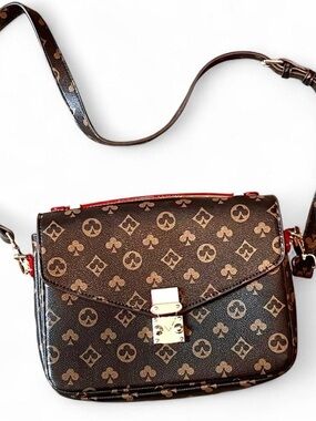 Designer-Style Brown Monogram Crossbody Bag